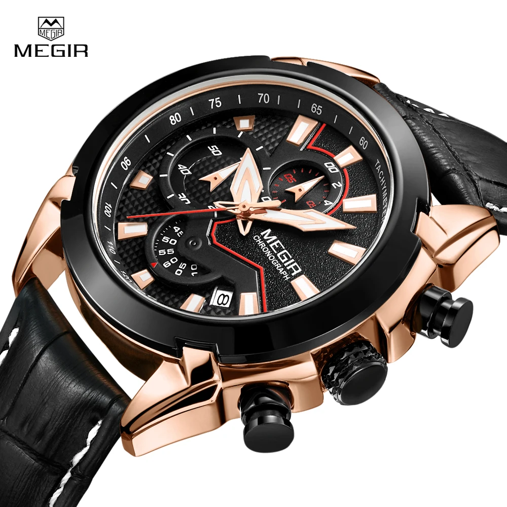 Megir Новая мода хронограф повседневные кварцевые часы мужские военные спортивные