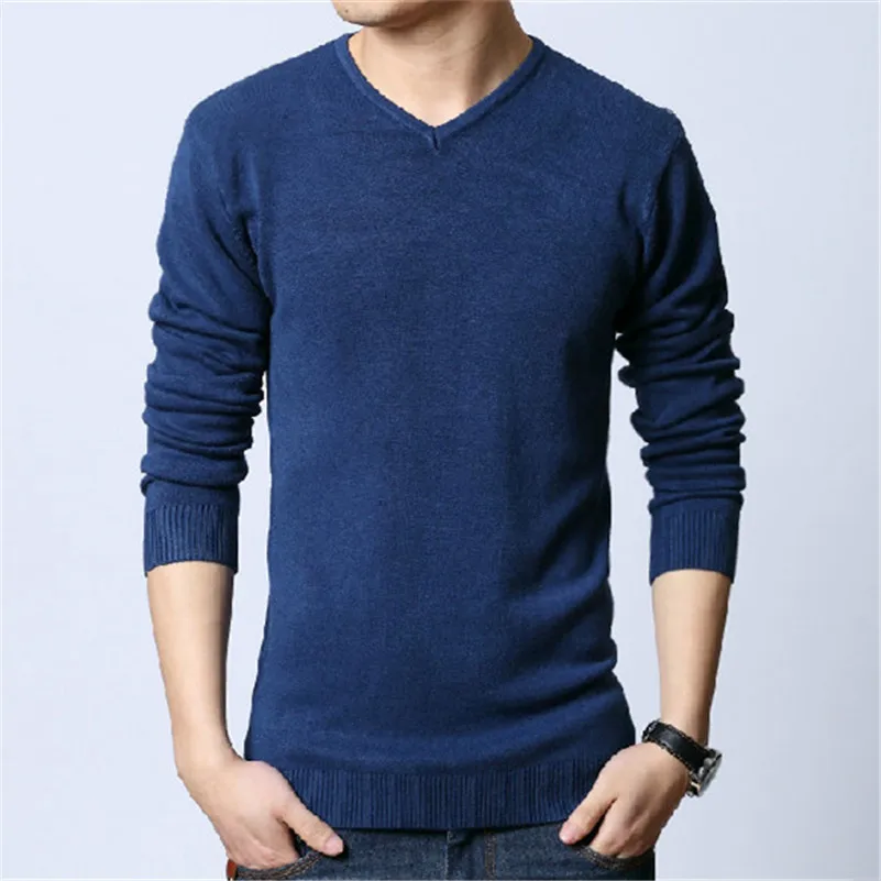 UNIVOS KUNI 2019 Autumn New Fashion 100% Cotton Casual Men Sweaters Pullover Slim Fit Solid Color MenS J436 | Мужская одежда
