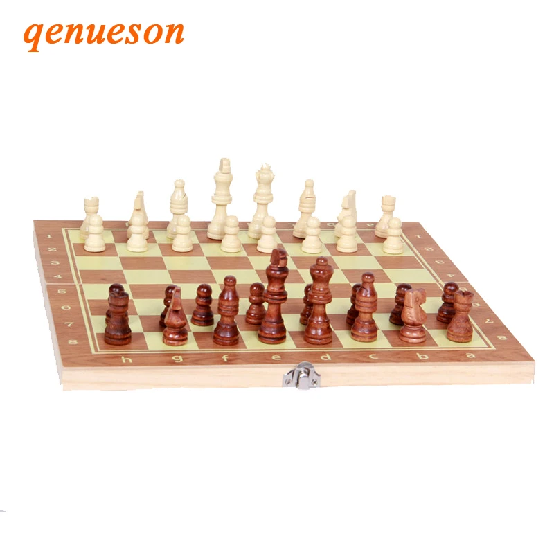 

New Hot Folable Children Teaching 3 In 1 Checkerboard Wooden Puzzle Chess Sets Wood Chess Pieces Checkers Backgammon Board Games