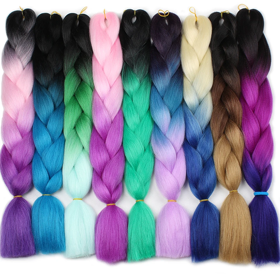 Leeven 100g 24'' Jumbo Braids kanekalon synthetic ombre braiding hair Burgundy Blue Pink xpressions crochet extension 1PCS |
