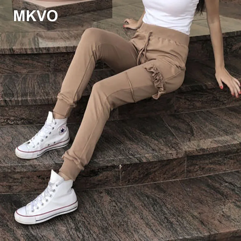 2019 женские весенние черные брюки карго с высокой талией Модные свободные