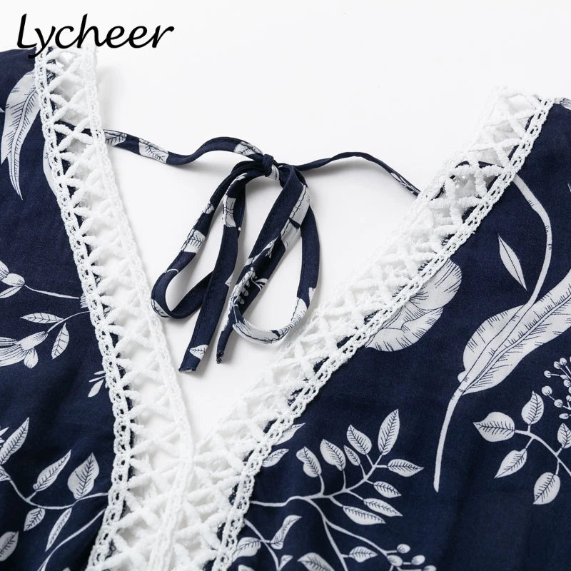 Lycheer плюс размер Винтаж принт женское платье сексуальный большой выдалбливают