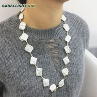 any clothes elegant irregular baroque natural pearls long necklace necktie white pearl and golden beads dangle 60cm for women