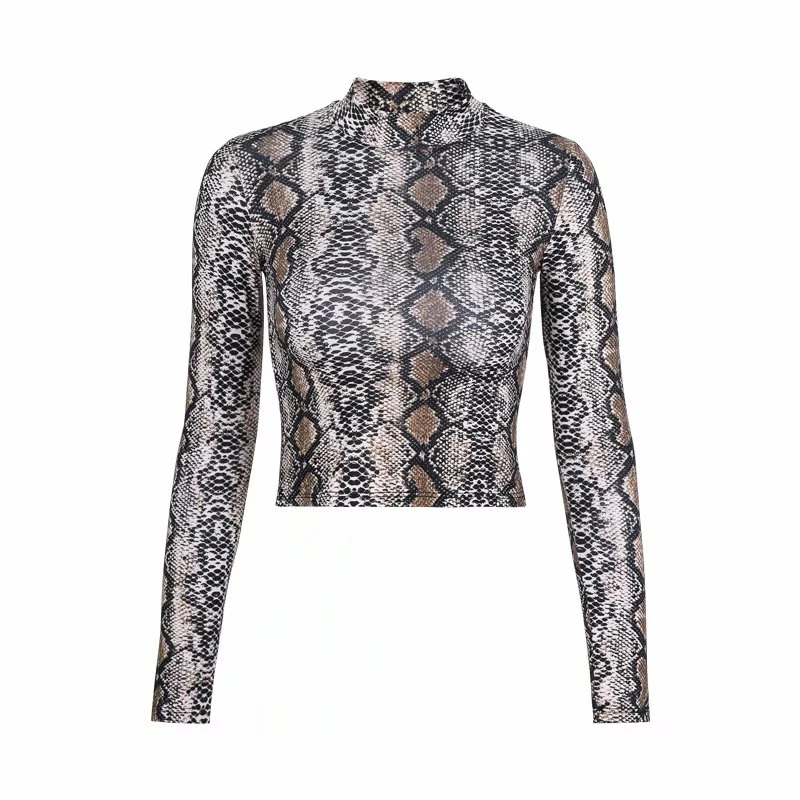 Водолазка Для женщин High Street Wear Leopard и со змеиным принтом с коротким длинным