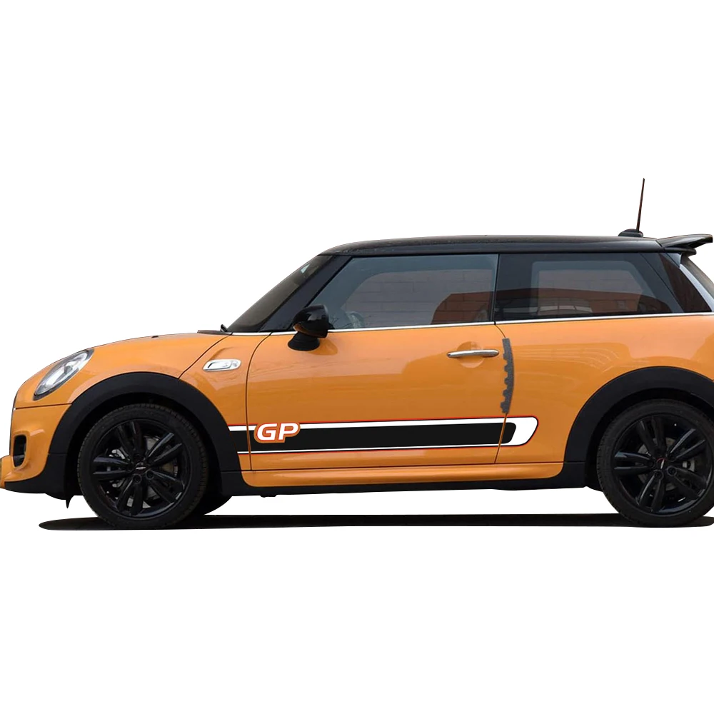 2 Pieces Racing Stripes Door Side Skirt Graphics Vinyl Decal Sticker for Mini Cooper R56 GP Rocker KK Black and White | Автомобили и