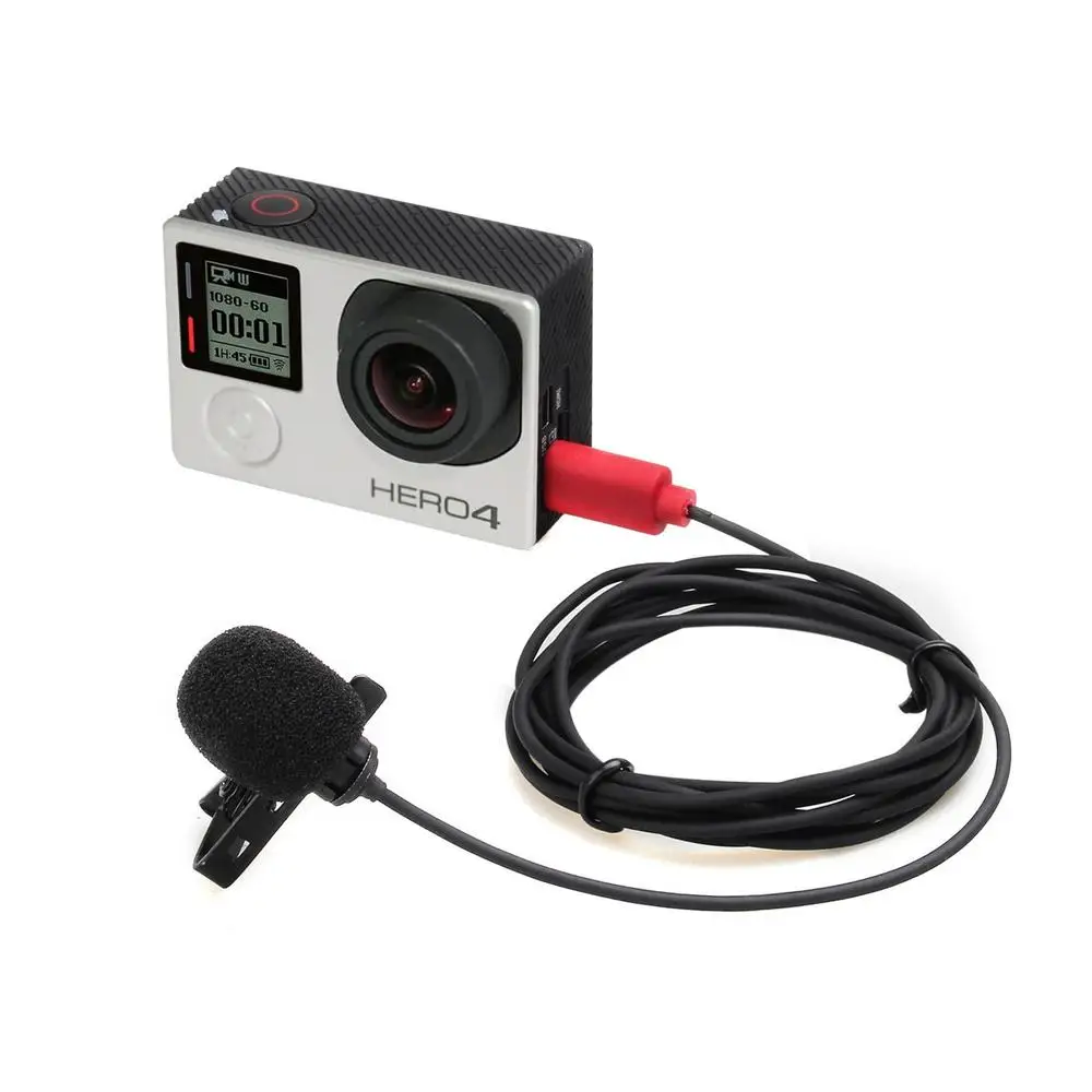 ESMIC 01G петличный микрофон всенаправленный конденсаторный для GoPro HERO 3 + 4 с муфтой