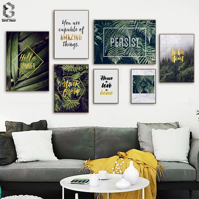 

Nordic Canvas Painting Modern Prints Plant Leaf Quotes Art Posters Prints Green Art Wall Pictures Living Room Unframed Poster