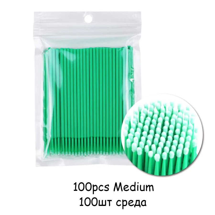 100pcs Green Одноразовая щетка для ресниц, микро щетки, 100 шт., инструменты для наращивания ресниц, индивидуальные Инструменты для удаления ресниц, аппликаторы, персональные - Цвет: 100pcs Green