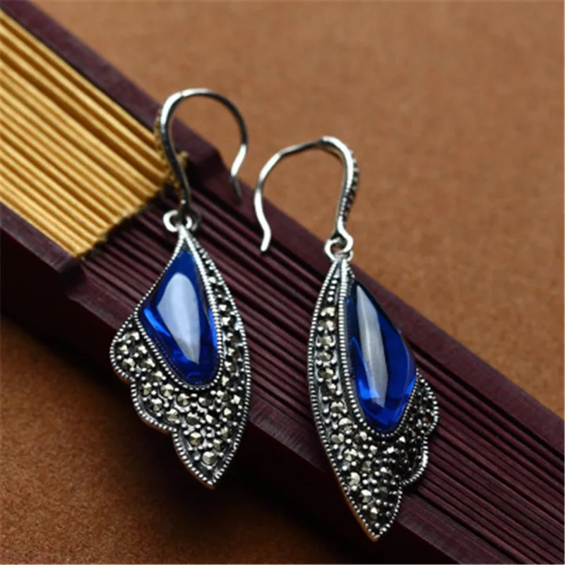 BESTLYBUY Настоящее серебро 925 пробы красный/синий корунд камень серьги S925 тайские