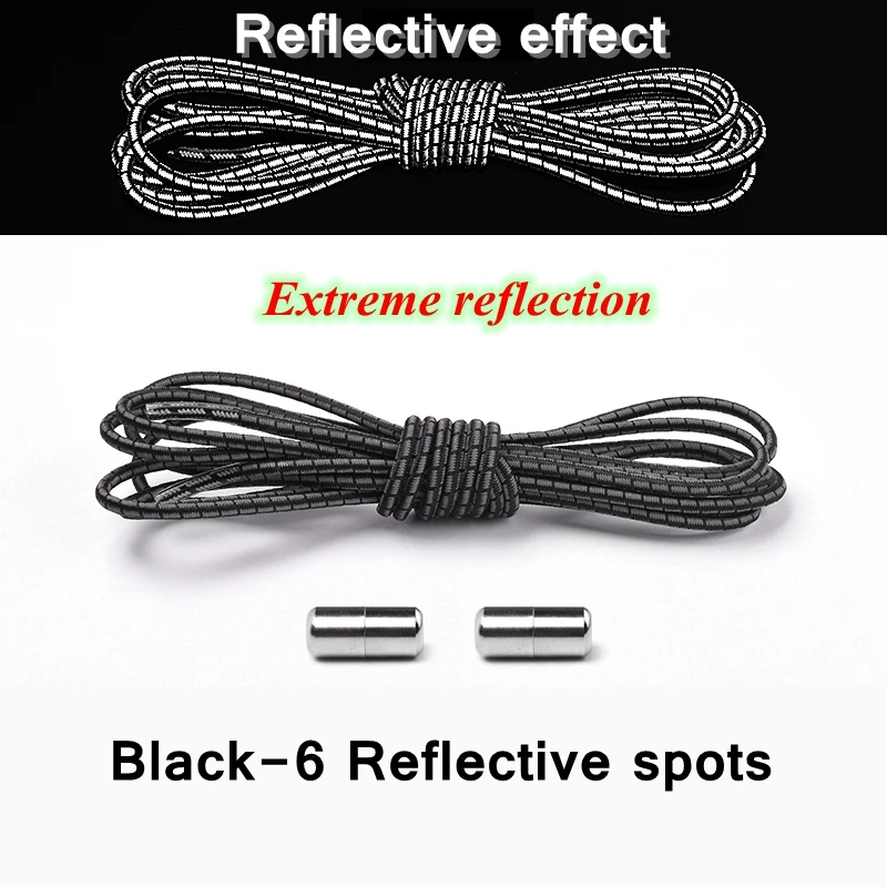 Black-6 Новые Светоотражающие эластичные шнурки без завязок, шнурки с металлическим наконечником, круглые удобные шнурки с быстрым замком, шнурки для обуви унисекс - Цвет: Black-6