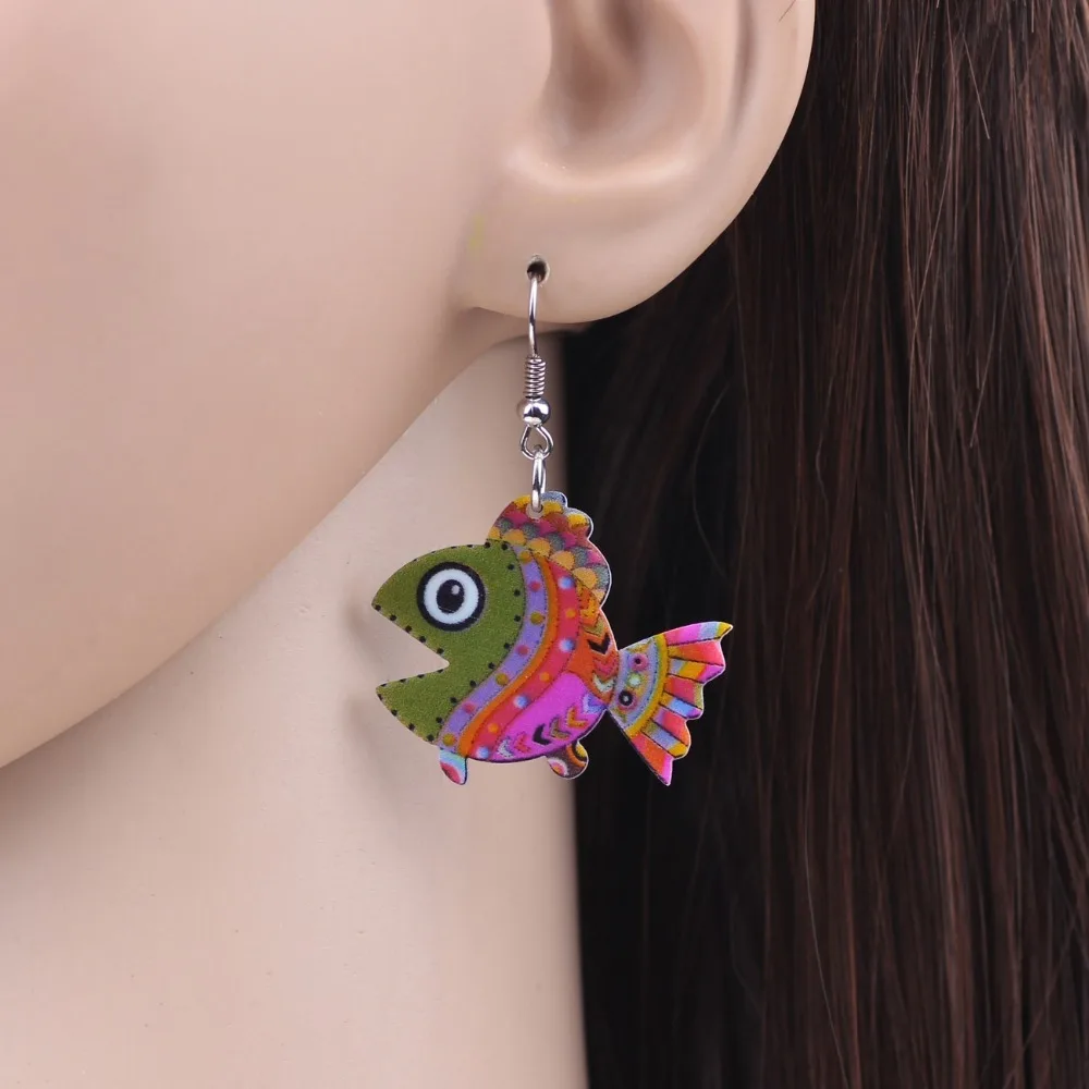 Bonsny Acrylic Drop Dangle Mouth Opend Fish Long Earrings New Fashion Ocean Collection Animal Jewelry For Women Girl Accessories | Украшения
