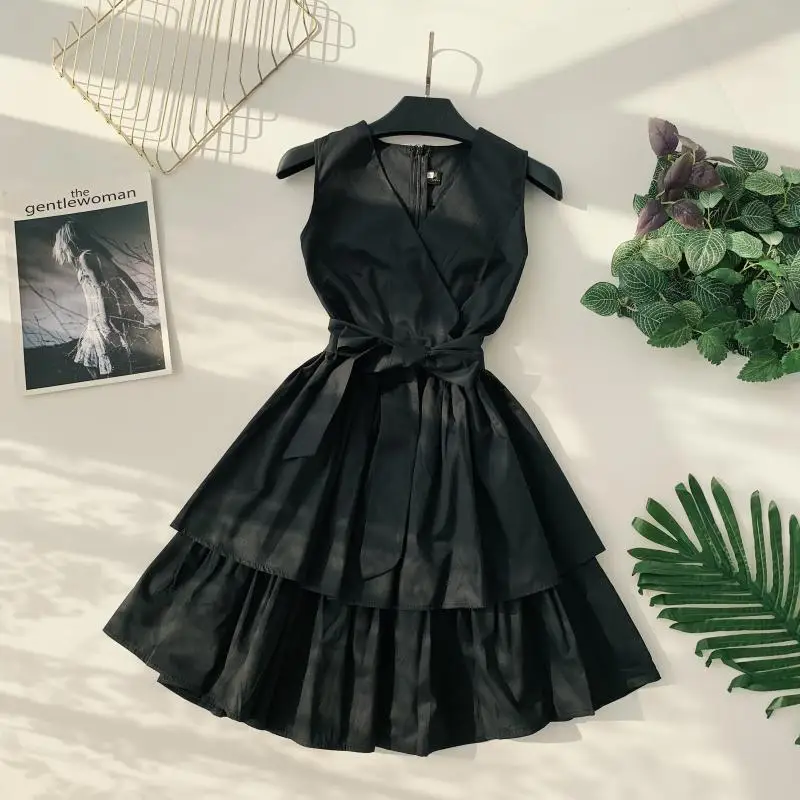 Женское двухслойное платье ALPHALMODA принцессы без рукавов с высокой талией и поясом