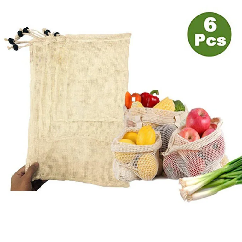 Мешки для овощей 6 шт./лот экологические многоразовые мешки продуктов хлопковые