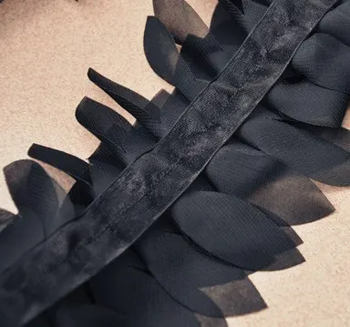 2 ярда Черный шифон листья отделка 3D цветочные кружева аксессуары из тканей