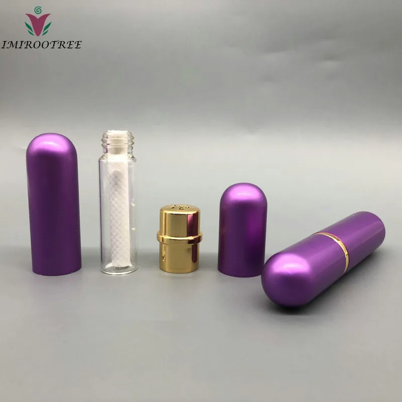 

Free Ship 8Sets colored Refillable Aluminum and Glass Empty Essential Oil Nasal Inhaler Tube