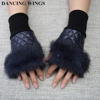winter fashion real rabbit fur fingerless gloves women genuine sheepskin leather gloves ag 26