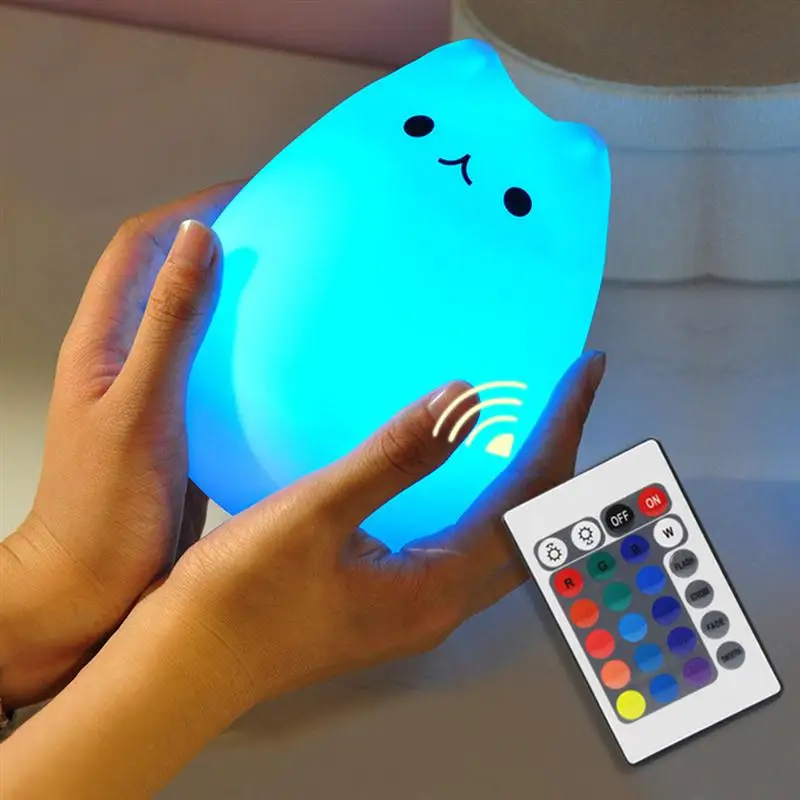 ВОДИТЬ Детей Ночь Свет Дети Силиконовые CAT лампа 7-Цвет мигает USB Перезаряжаемые