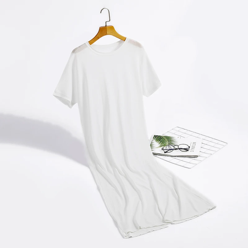 Для женщин Летнее однотонное длинное платье с круглым вырезом и короткими