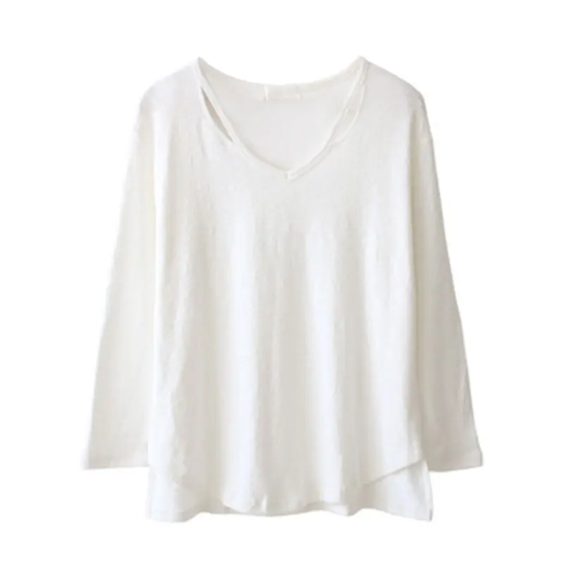 Lionstill Women Fashion Casual V-Neck Long Sleeve splicing tape Embellished White Shirt concise style pullover Clothing | Женская одежда