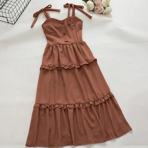 Light Brown Neploe милое платье с бантом для женщин Лето без бретелек однобортное Vestidos модное Fuguns дамские платья 44536 - Цвет: Light Brown