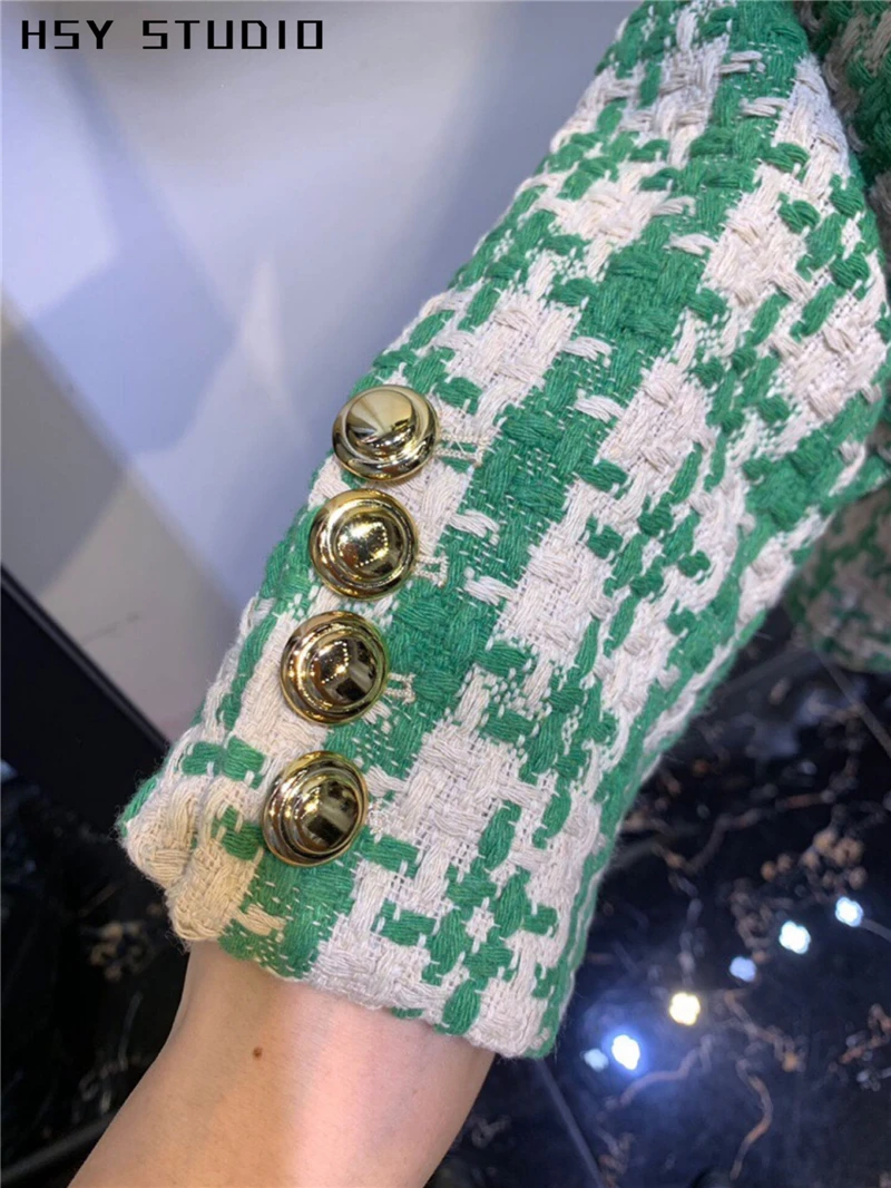 【HSY studo】2019 осенний Новый тренд женский Двухкнопочный клетчатый блейзер с