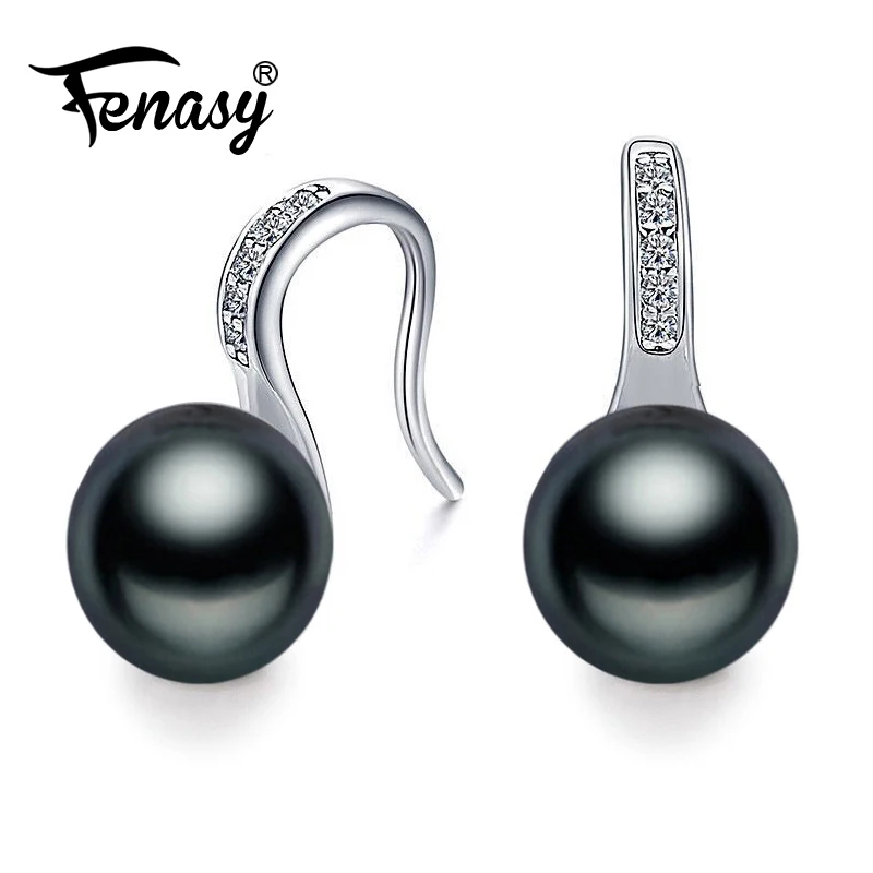 Женские серьги с натуральным жемчугом FENASY винтажные гвоздики фианитами