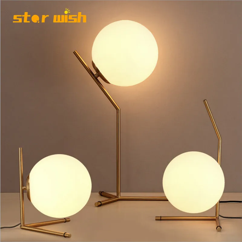 Star wish, современный скандинавский стеклянный шар, настольные лампы, Ретро стиль, Винтажная настольная лампа, E27, лофт, для спальни, рядом с лампой, золотой, черный, с европейской вилкой