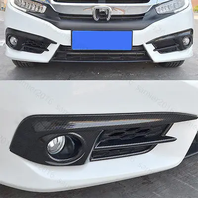 1 Pair Carbon Fiber Veins Fit For Honda Civic 16-17 Plastic Front Foglight Frame | Автомобили и мотоциклы