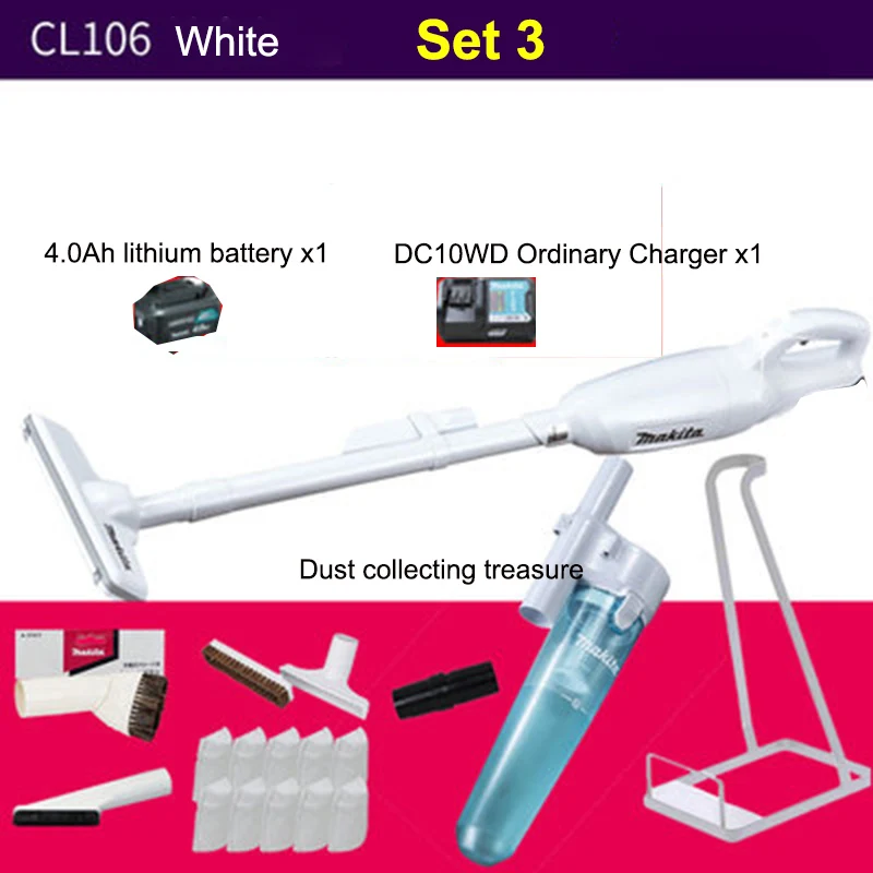 Set 3 Японский заряжаемый пылесос Makita CL107 Электрический домашний CL106 12Vmax литиевая батарея 5.0kPa. 4 м3/мин беспроводной пылесос - Цвет: Set 3