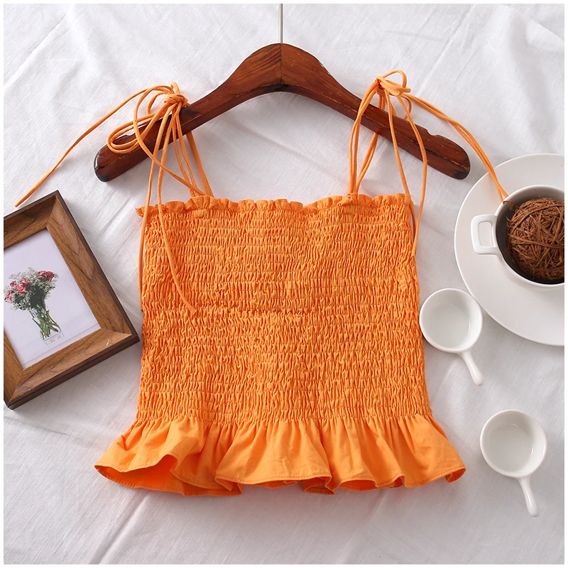 Праздничный Длинный топ на бретельках летняя новинка Корейская тонкая кофточка