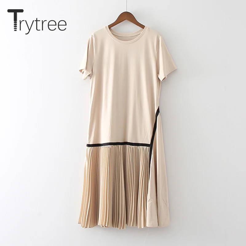 Trytree/2019 летнее осеннее Повседневное платье для женщин с круглым вырезом футболки