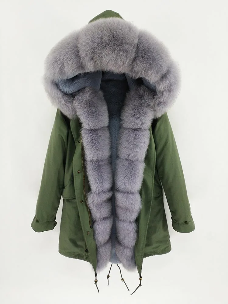gray fur Непромокаемая Длинная зимняя парка Куртка женская Меховое пальто Воротник мех лисы Теплая уличная мода новая - Цвет: gray fur