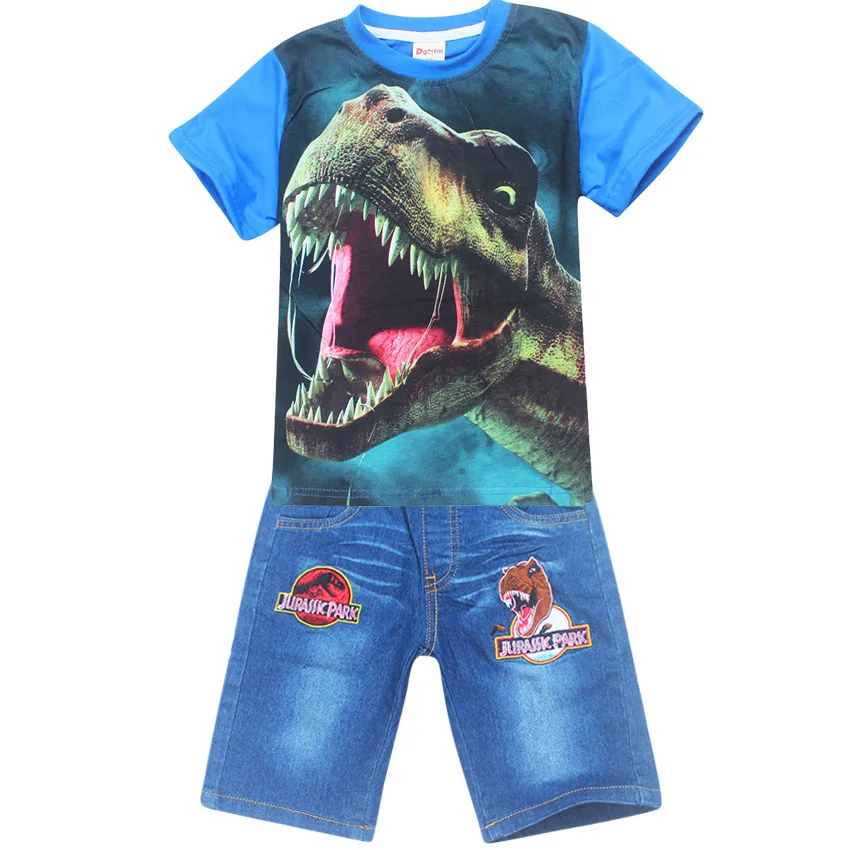 Children clothing summer casual boys short sleeve dinossauro Jurassic t-shirt+pants suits cotton girls clothes sets | Детская одежда и