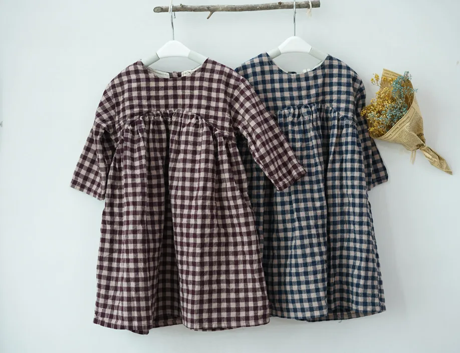 2018 Girl Autumn Dress Korean Kids Lattice Clothings Winter Clothes | Детская одежда и обувь