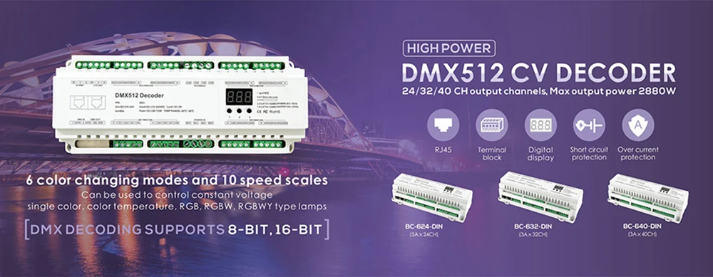 10 шт./лот светодиодный DMX512 декодер DC12V-24V 5A* 24CH 3x32CH 3x40CH светодиодный дисплей DIY установки RJ45 24 32 40 каналов din-рейка DMX декодер