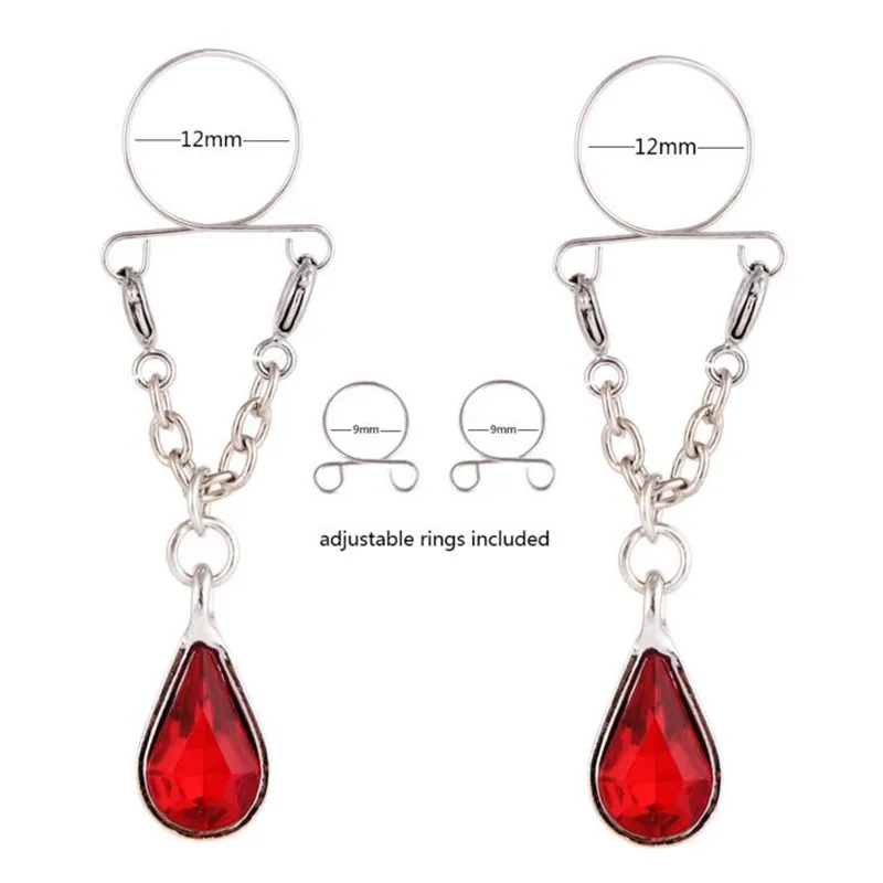 red 1 пара, сексуальное кольцо для пирсинга, не прокалывается, кольцо для пирсинга, ювелирные изделия для тела, Защита крышки с зажимами, секс-игрушка для взрослых, без пирсинга, регулируемый размер - Окраска металла: red
