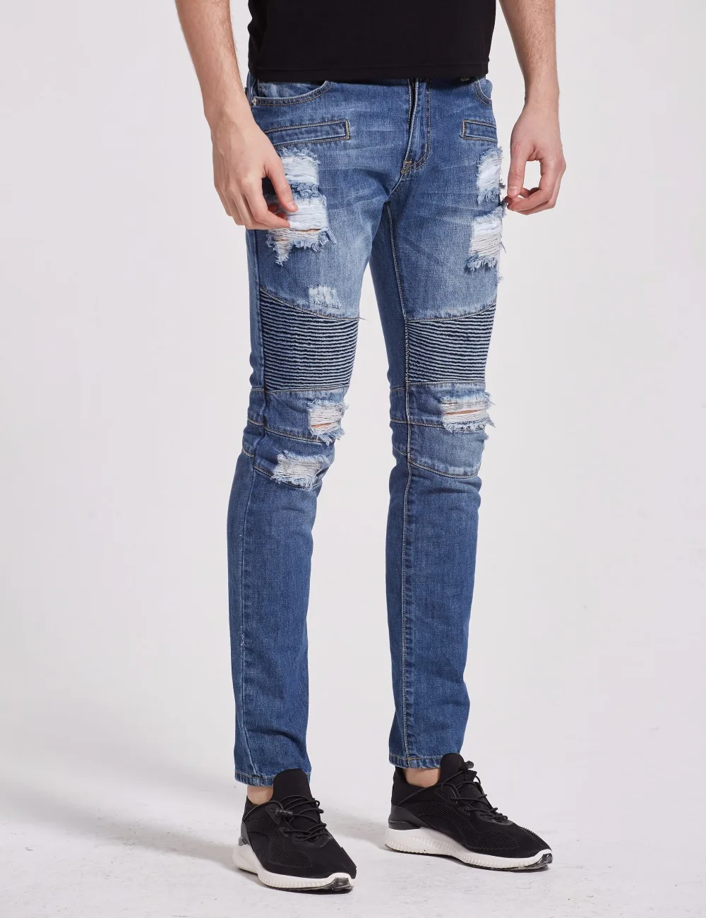 Мужские байкерские джинсы S1702 Классические облегающие с дырками|biker jeans|biker jeans