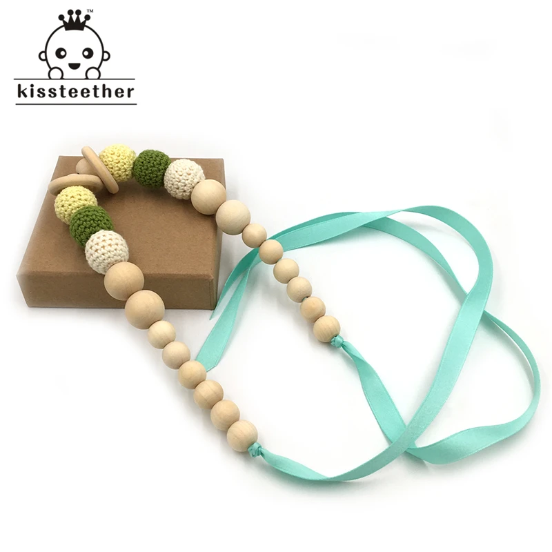Collar de mordedor para beb&eacute;, collar seguro de cuentas de ganchillo con cuentas de madera Natural org&aacute;nico, juguete para mam&aacute;, collar de mordedor de madera para ni&ntilde;os-4