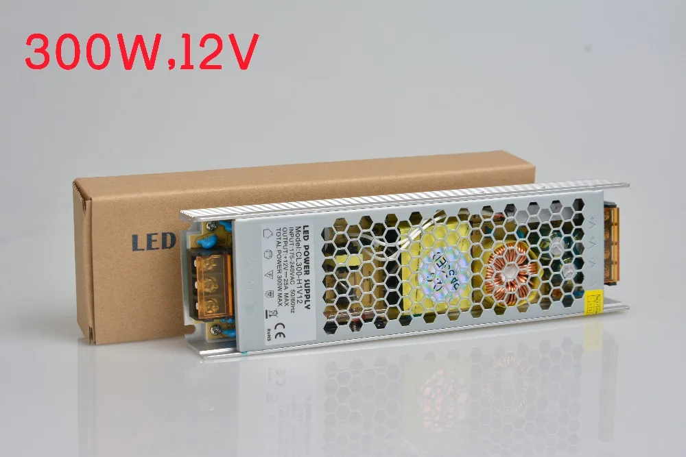 12V тонкий светодиодный блок питания 300W 25A AC к DC освещение Трансформатор