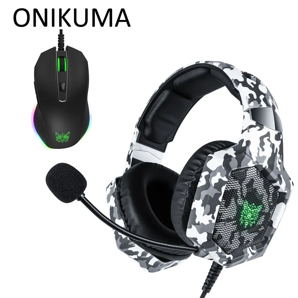 With Box ONIKUMA K8 PS4 гарнитура Casque PC Gamer бас Игровые наушники с микрофоном+ профессиональная проводная USB игровая мышь - Цвет: With Box