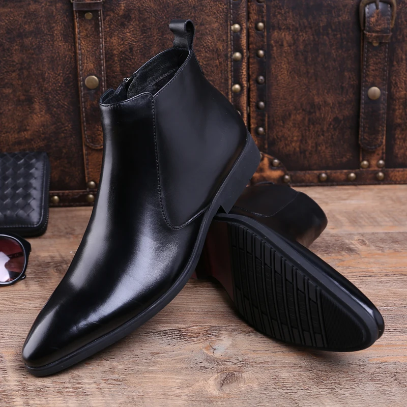 

Classic Italian Designer Man High-Top Riding Shoes Genuine Leather Pointed Men's Cowboy Formal Wedding Ankle Boots JS67