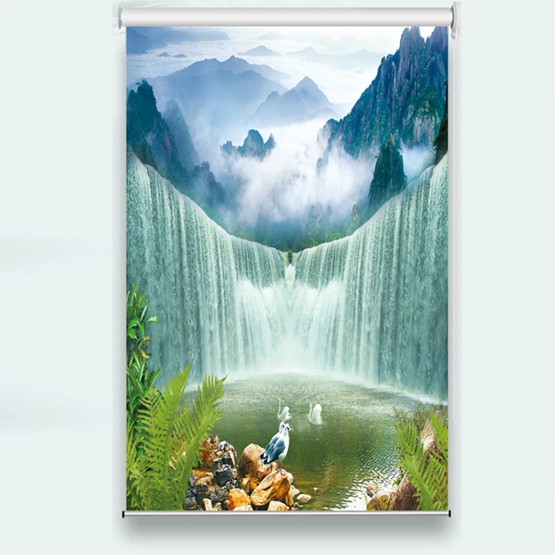 

customize Waterfall scenery Living Room Roller blind Photo HD Curtains For Hotel Home Window Wall Decoration Roller blind
