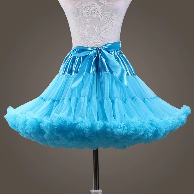 Sky Blue Желто-синяя юбка-американка для косплея женская короткая мини-Нижняя юбка рокабилли с эластичной резинкой на талии три цвета с рюшами из тюля новое поступление - Цвет: Sky Blue