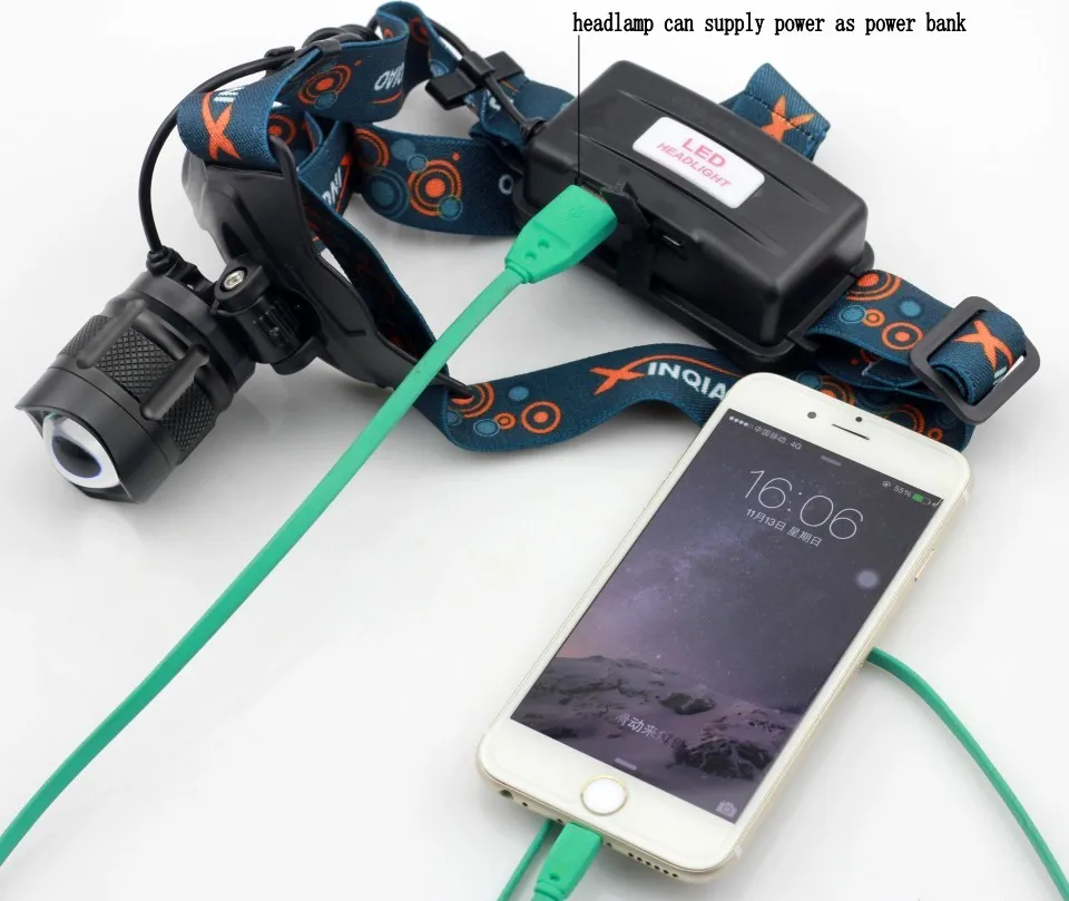 YUPARD USB фары XM-L2 светодиодный T6 светодиодный фары высокой мощности Дополнительный внешний аккумулятор выход USB зарядки аккумуляторов 18650