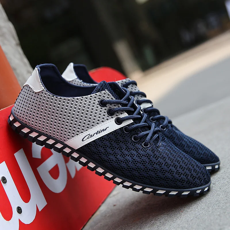 2019 Summer Men Casual Shoes Breathable Mesh Lightweight Comfortable Lace Up Tenis Walking Man Zapatos Blue 47 | Обувь