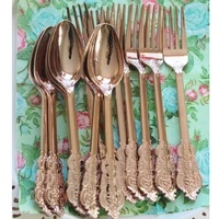 6pcset birthday party disposable tableware rose gold knife fork scoop plated plastic dinnerware set christmas wedding deco gift