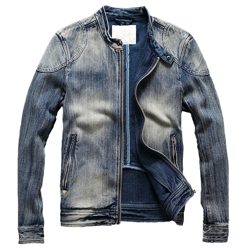 

2019 European Style Automotive Jeans Jacket Coats For Mens Vintage Old Fashion Casual Biker Male Denim Jacket Plus Size 3XL A608