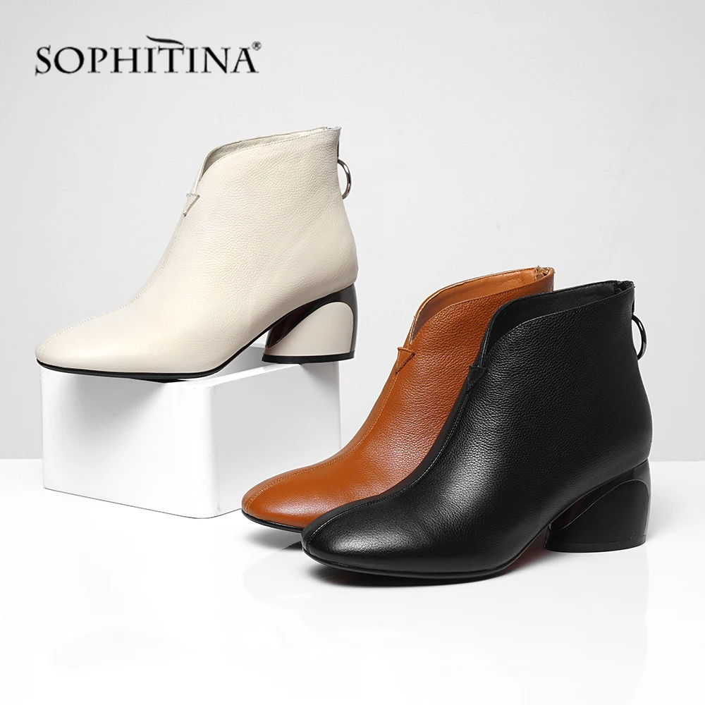 SOPHITINA модные ботинки на молнии удобные женские из коровьей кожи с круглым носком
