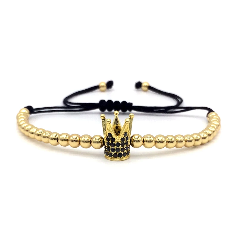 NAIQUBE Top Brand Fashion Imperial Crown Charm Men's Bracelets Micro Pave CZ Beads Trendy Braided Macrame Bracelets - Окраска металла: 2