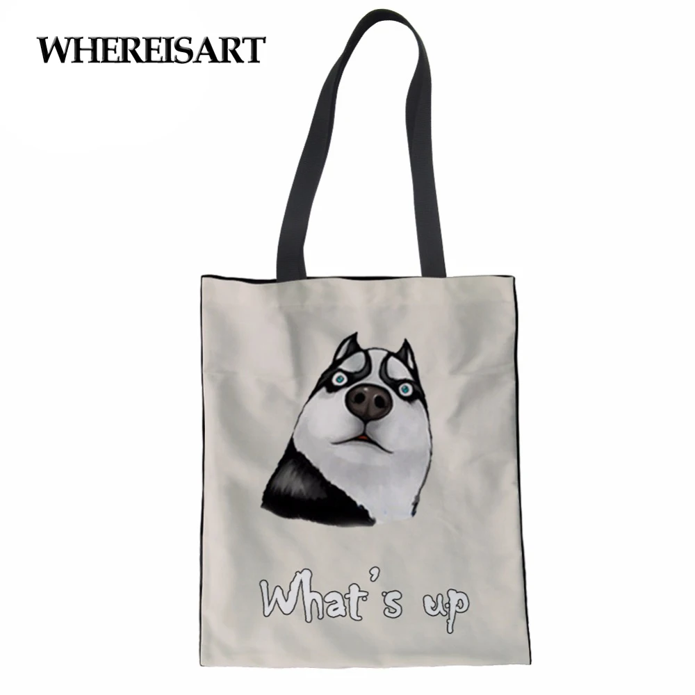 WHEREISART женская сумка-тоут Холщовая Сумка для покупок сумка собак Шиба ину хаски